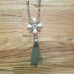White House Black Market Jeweled Pendant and Tassel Necklace.
